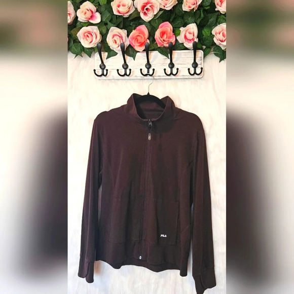 Fila F:2 Jersey Knit Deep Brown Zip-Up Sweater - Picture 1 of 6